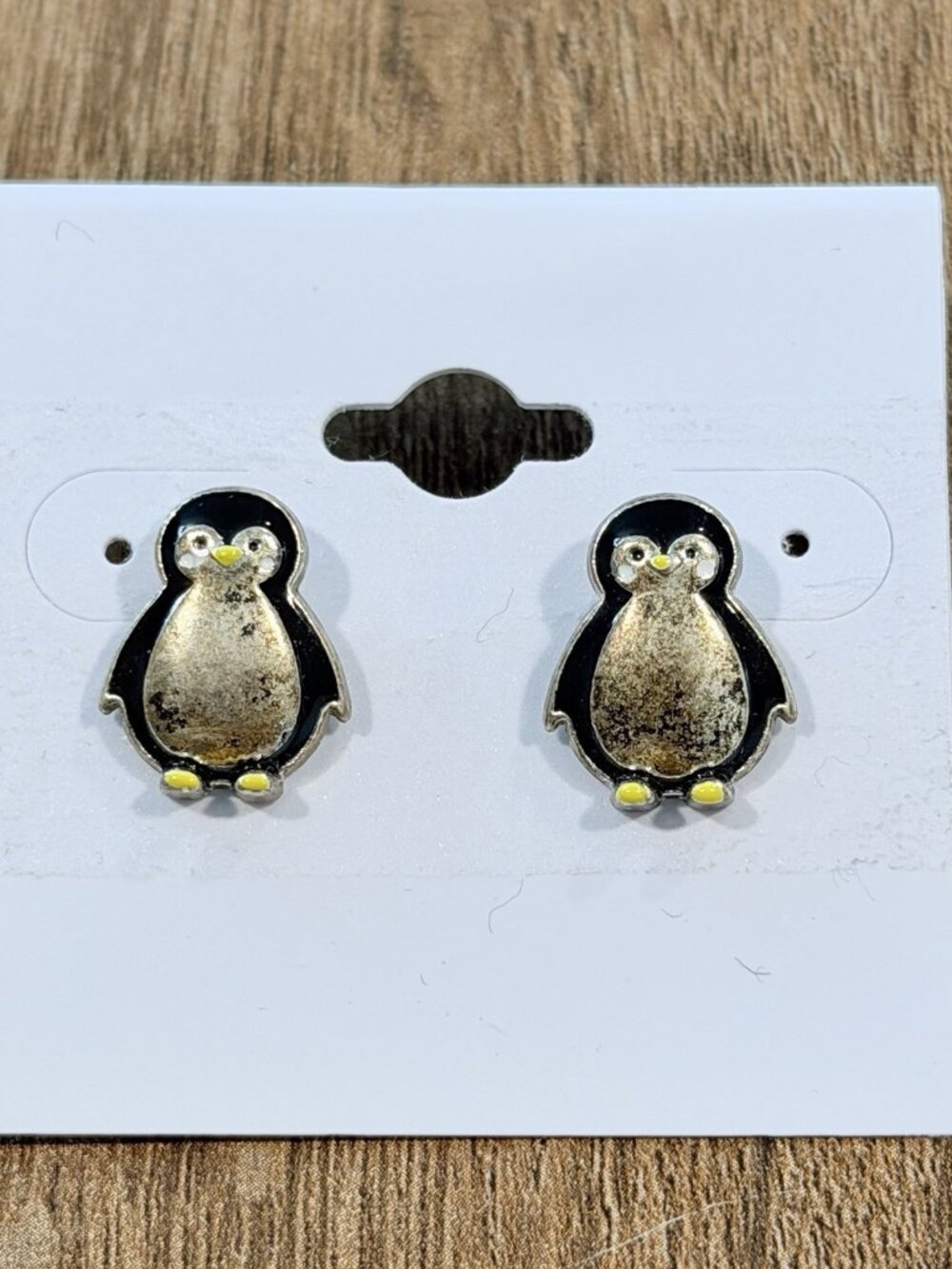 Black Silver Tone Penguin Enamel Silver Stud Pierced Earrings Gift